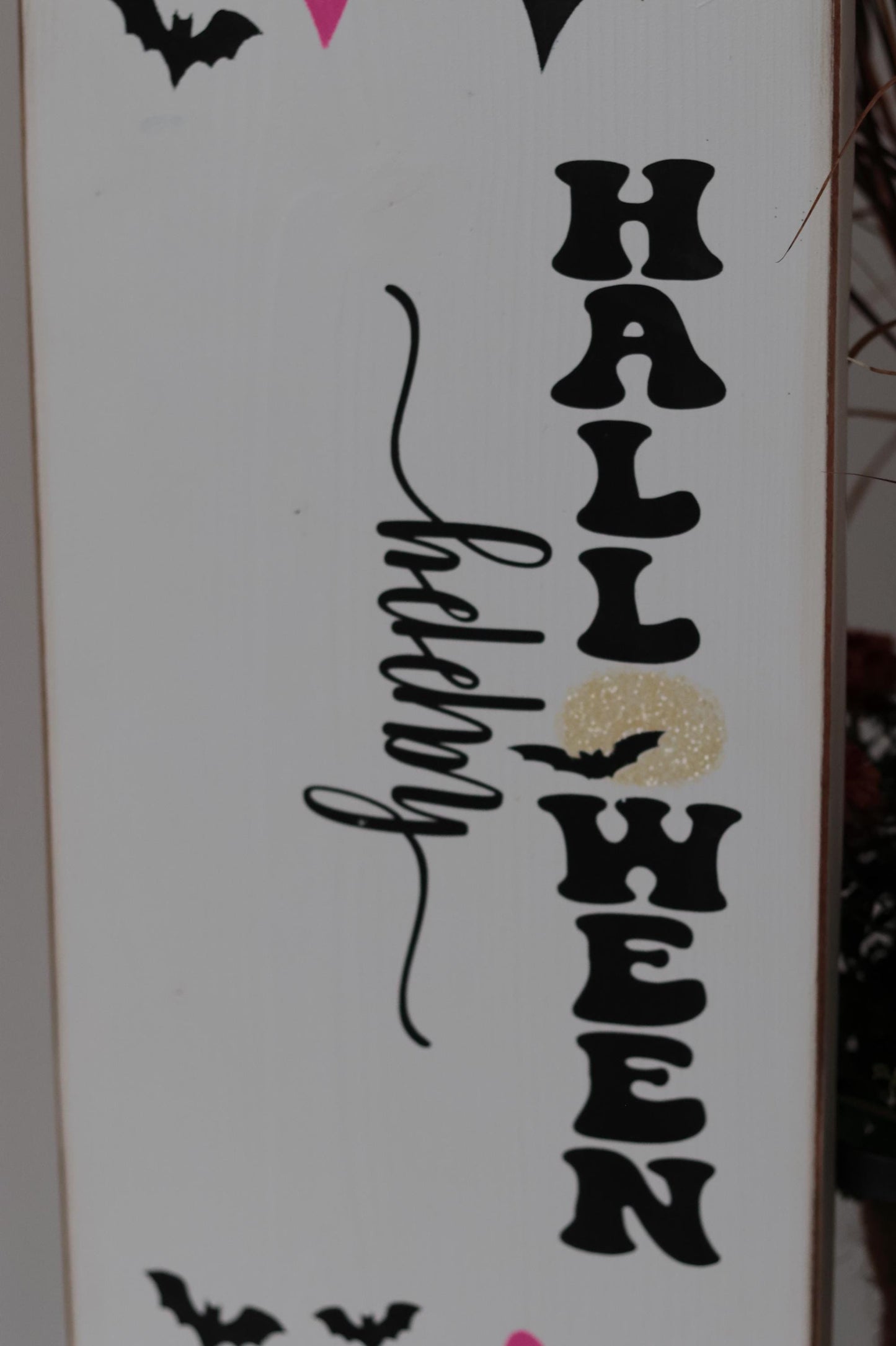 Happy Halloween Bat and Heart Porch Leaner Sign