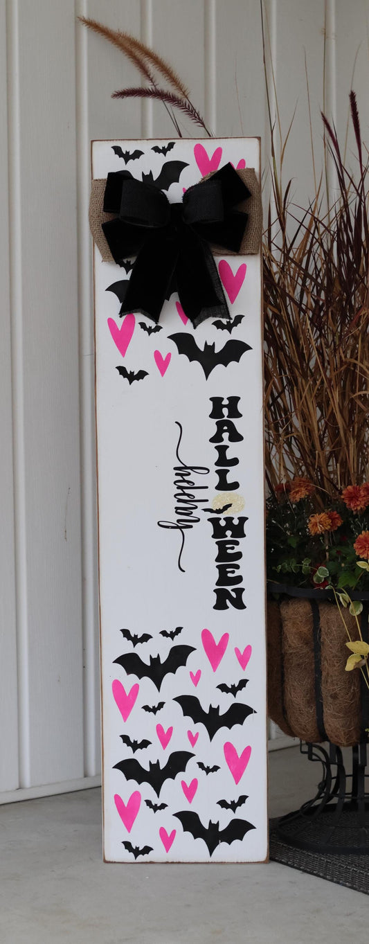 Happy Halloween Bat and Heart Porch Leaner Sign