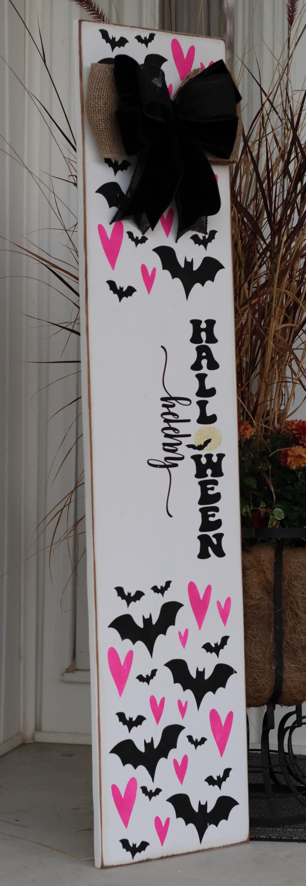 Happy Halloween Bat and Heart Porch Leaner Sign