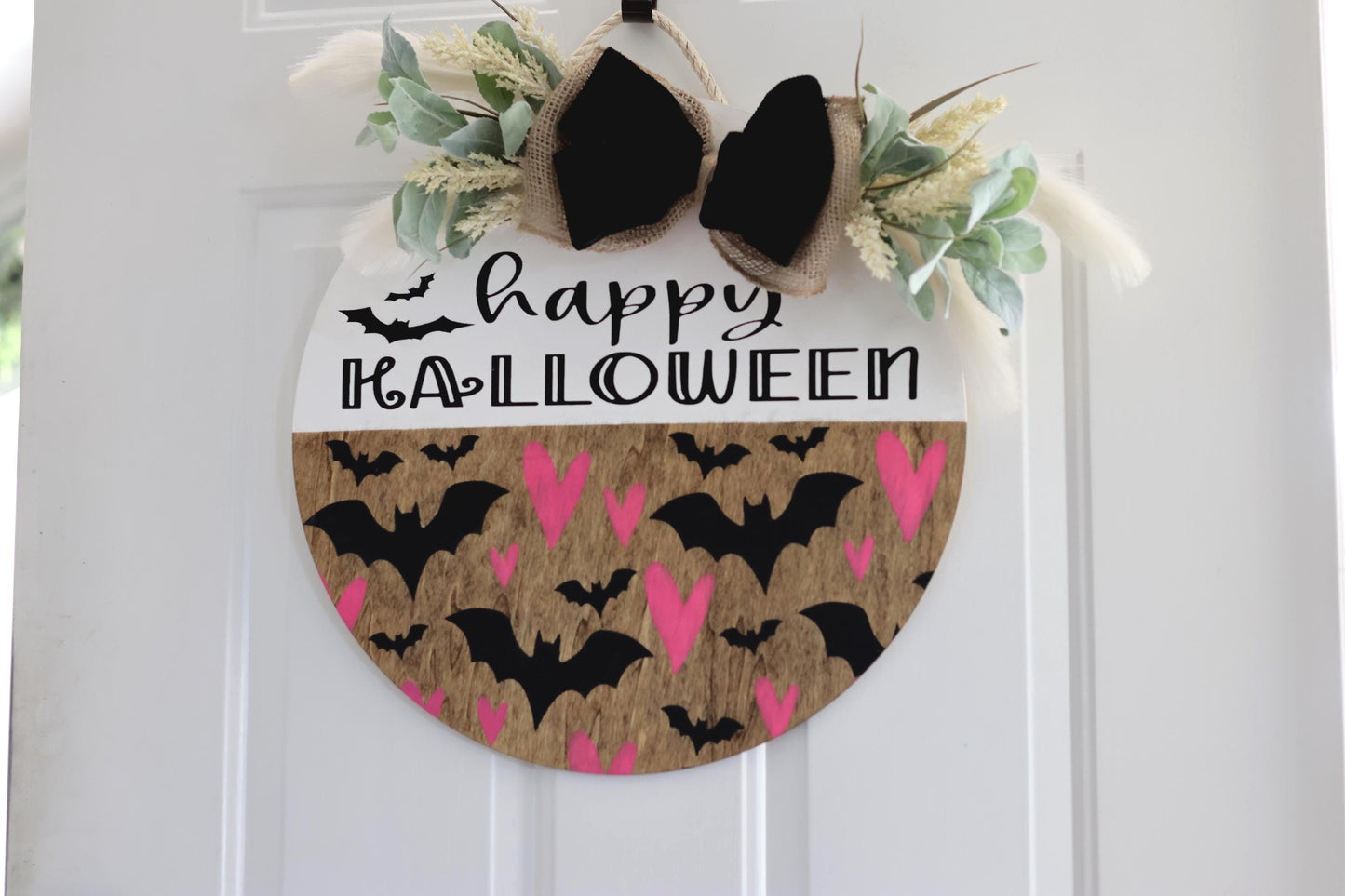 Happy Halloween Bats and Hearts Sign