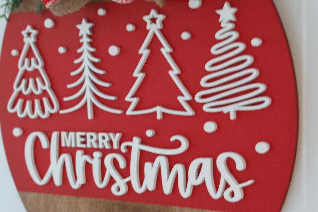 Merry Christmas Round Door Sign  Festive Farmhouse Holiday Decor