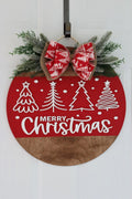 Merry Christmas Round Door Sign  Festive Farmhouse Holiday Decor