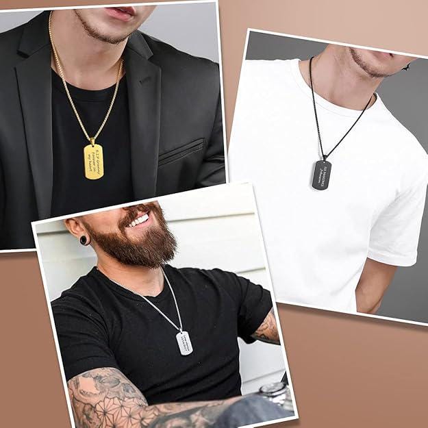 Personalized Stainless Steel Dog Tag Necklace for Men  Engraved Pendant  Minimalist Men's Jewelry  Gift for Him