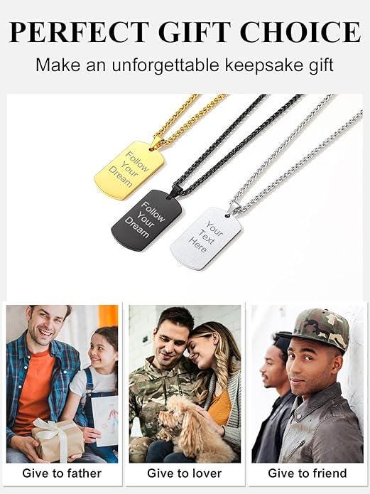 Personalized Stainless Steel Dog Tag Necklace for Men  Engraved Pendant  Minimalist Men's Jewelry  Gift for Him