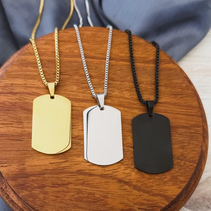 Personalized Stainless Steel Dog Tag Necklace for Men  Engraved Pendant  Minimalist Men's Jewelry  Gift for Him