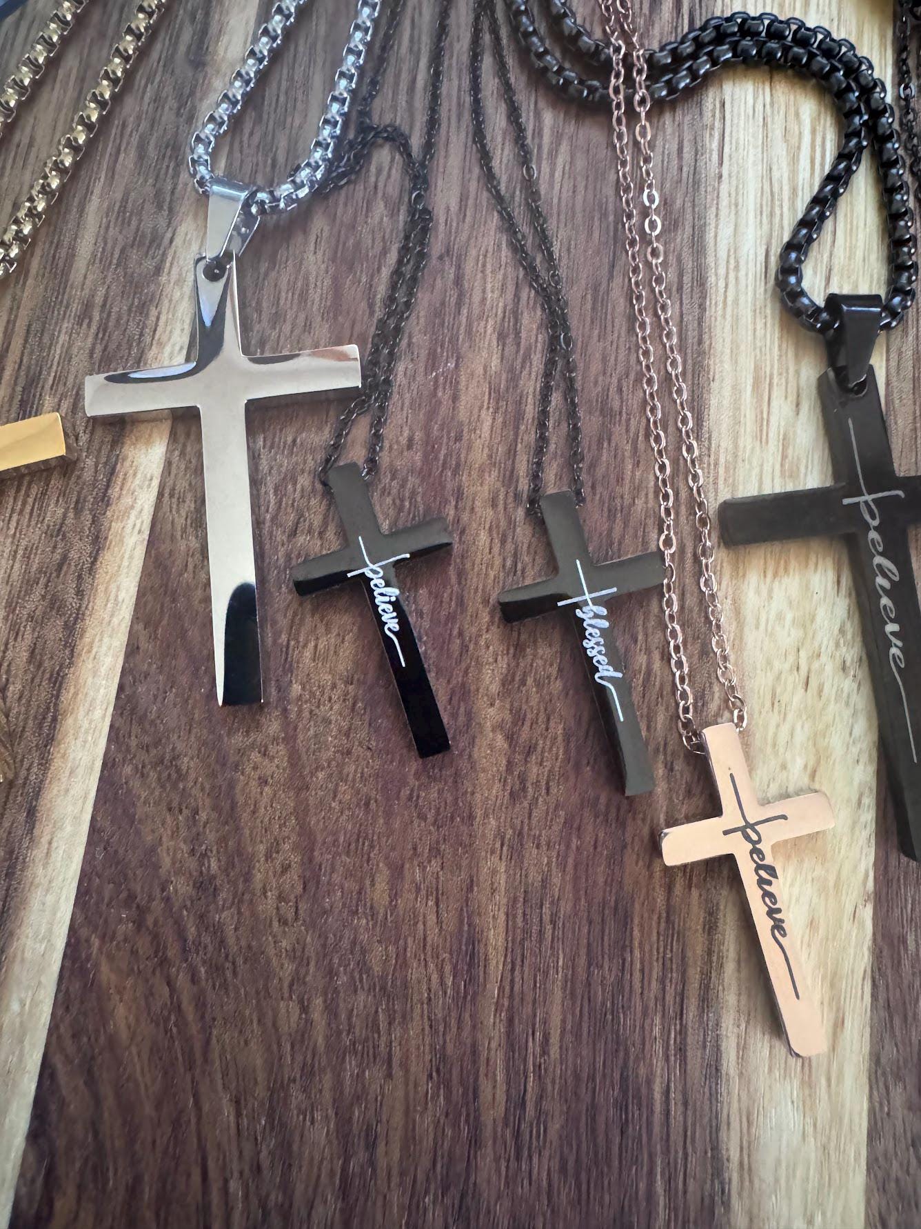Personalized Laser Engraved Cross Necklace  Custom Christian Jewelry  Men's or Women's Pendant  Gift for Him or Her