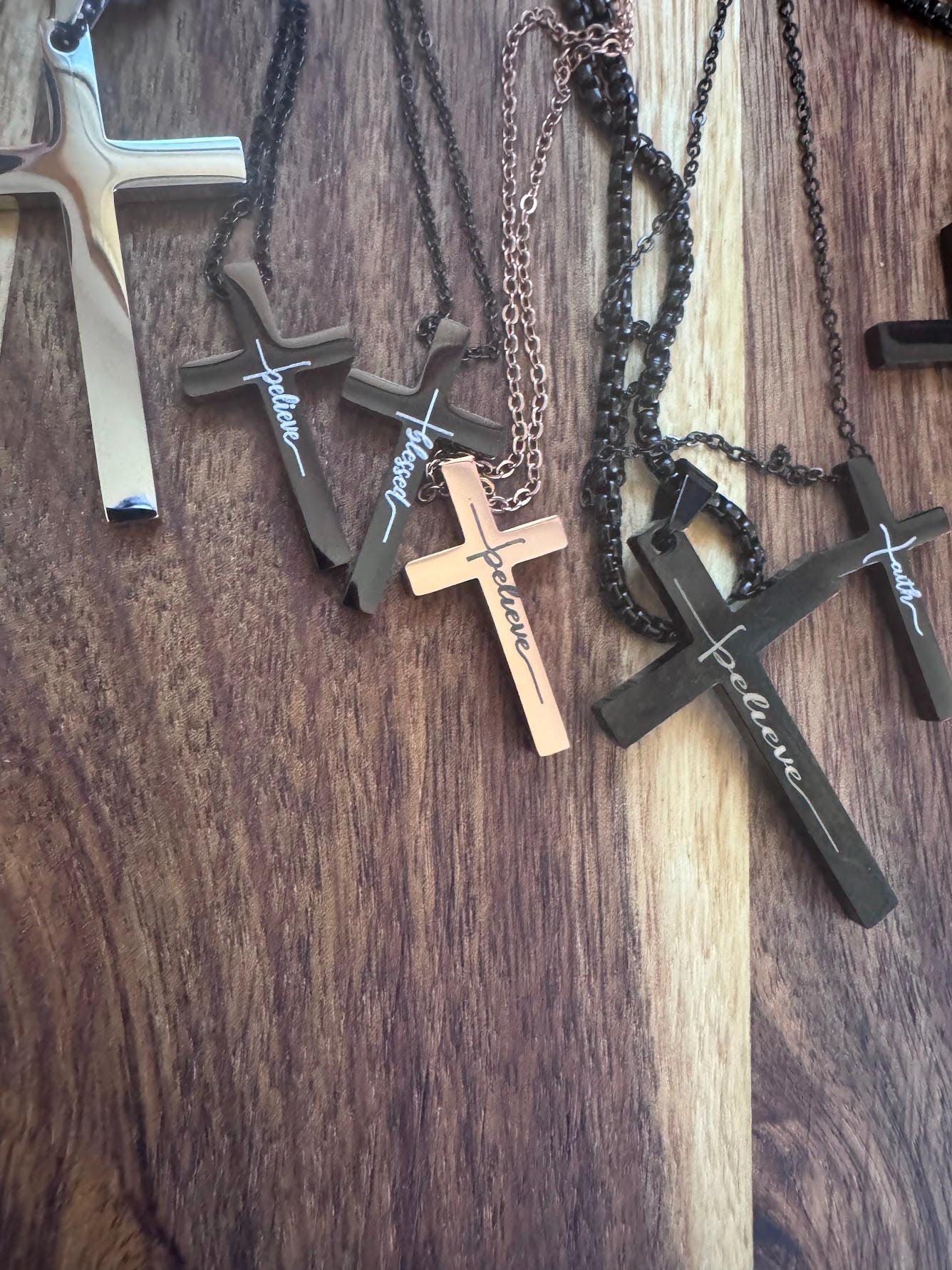 Personalized Laser Engraved Cross Necklace  Custom Christian Jewelry  Men's or Women's Pendant  Gift for Him or Her