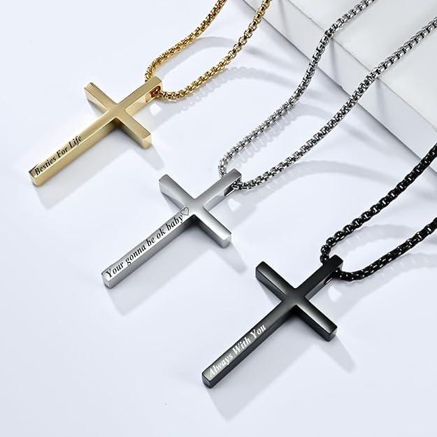Personalized Laser Engraved Cross Necklace  Custom Christian Jewelry  Men's or Women's Pendant  Gift for Him or Her