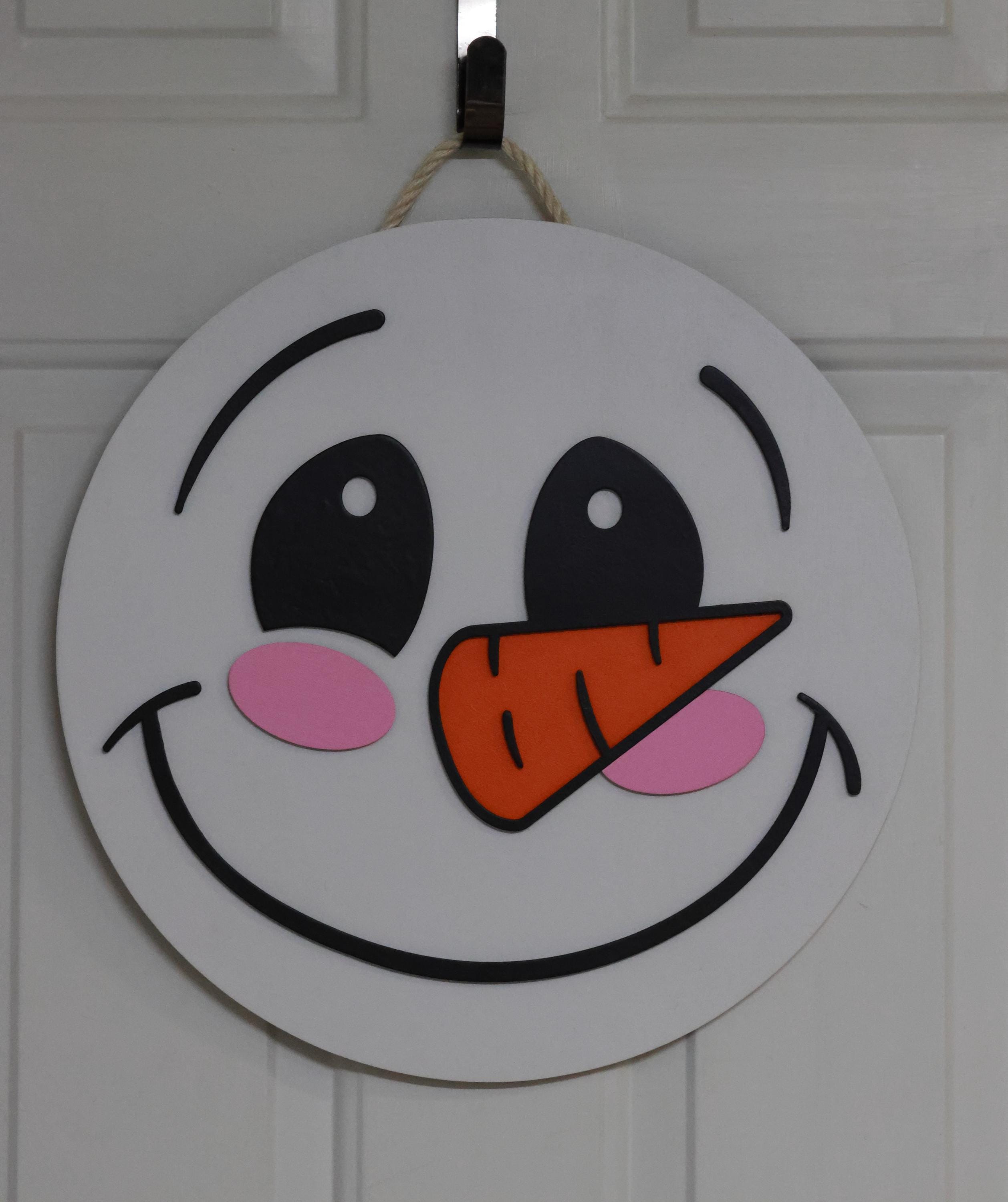 Snowman Door Hanger  Winter Door Decor  Christmas Porch Sign  Cute Snowman Face Wall Art  Holiday Wreath Alternative  Winter Home Decor