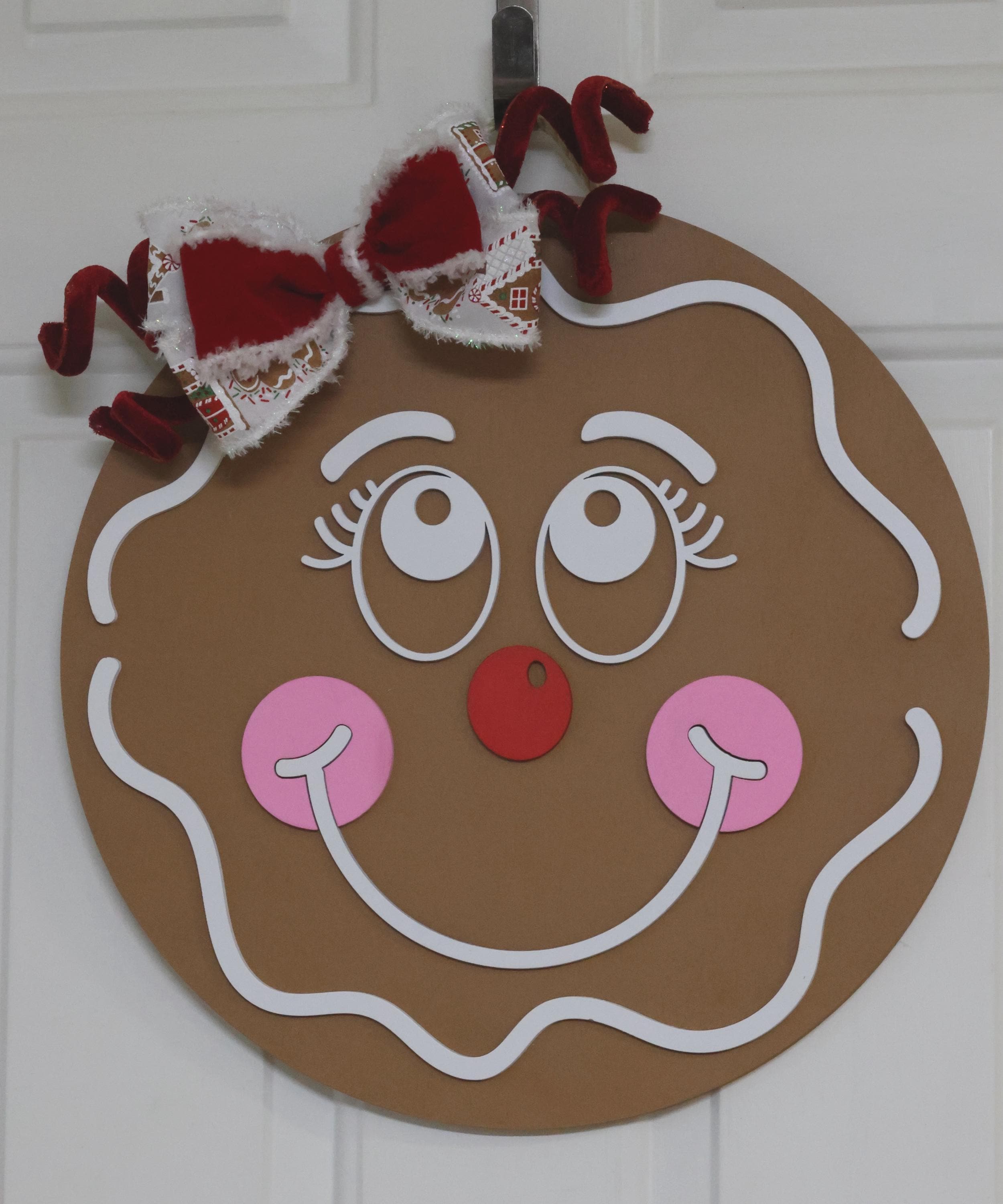 Gingerbread Girl Door Hanger  Christmas Front Door Décor  Holiday Wall Sign