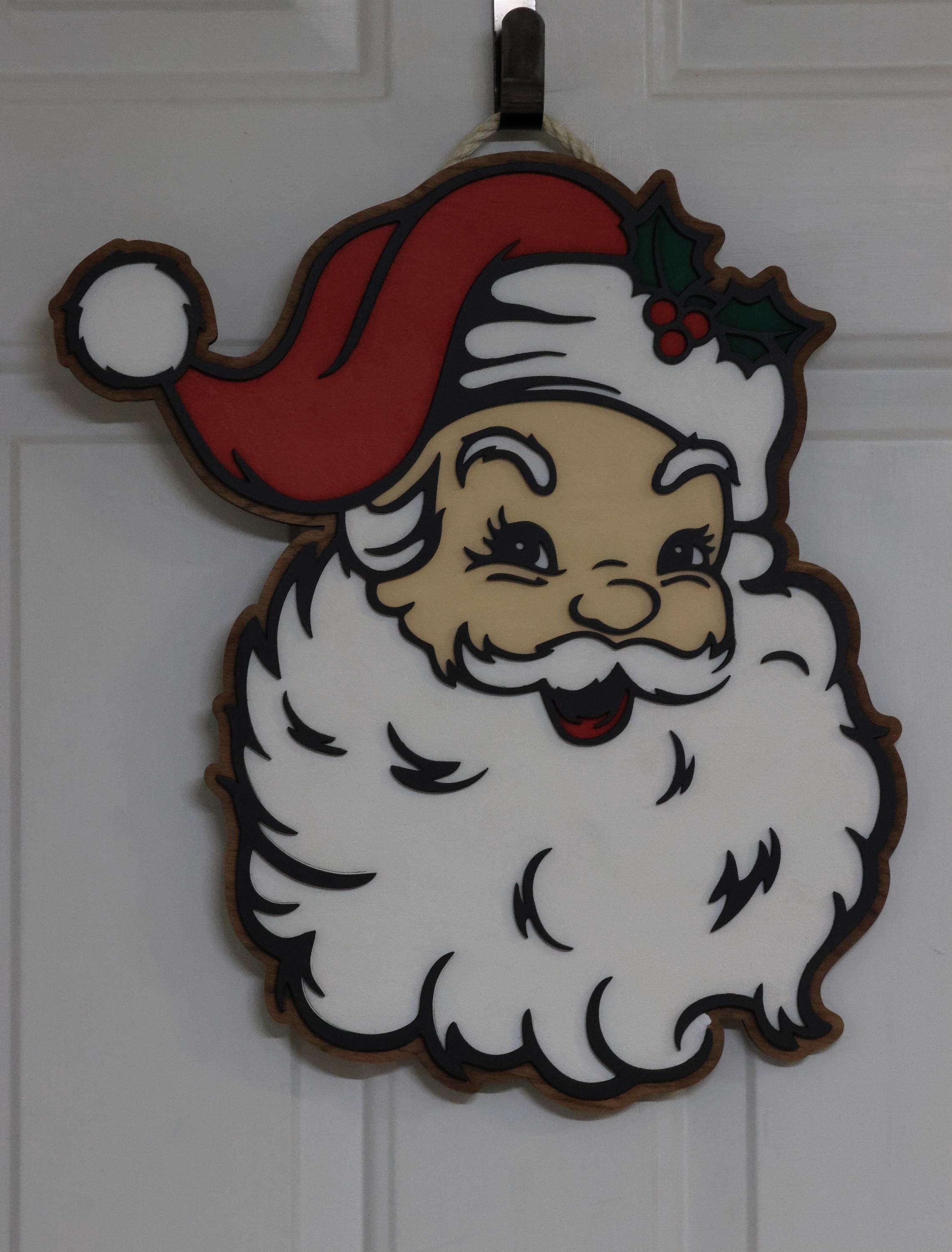 Vintage Santa Door Hanger, Retro Christmas Wall Decor, Layered Wood Santa Sign, Farmhouse Holiday Door Decor, Rustic Christmas Decoration