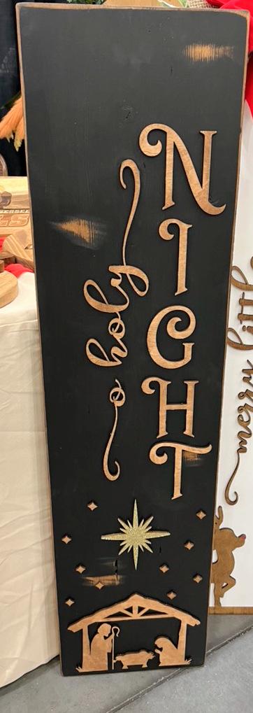 O Holy Night Porch Leaner  Nativity Christmas Porch Sign  Rustic Holiday Outdoor Decor