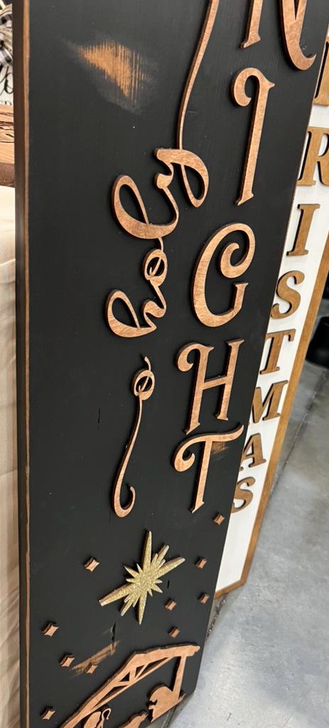O Holy Night Porch Leaner  Nativity Christmas Porch Sign  Rustic Holiday Outdoor Decor