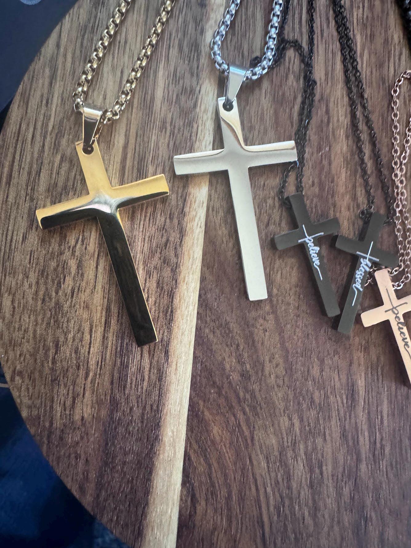 Personalized Laser Engraved Cross Necklace  Custom Christian Jewelry  Men's or Women's Pendant  Gift for Him or Her