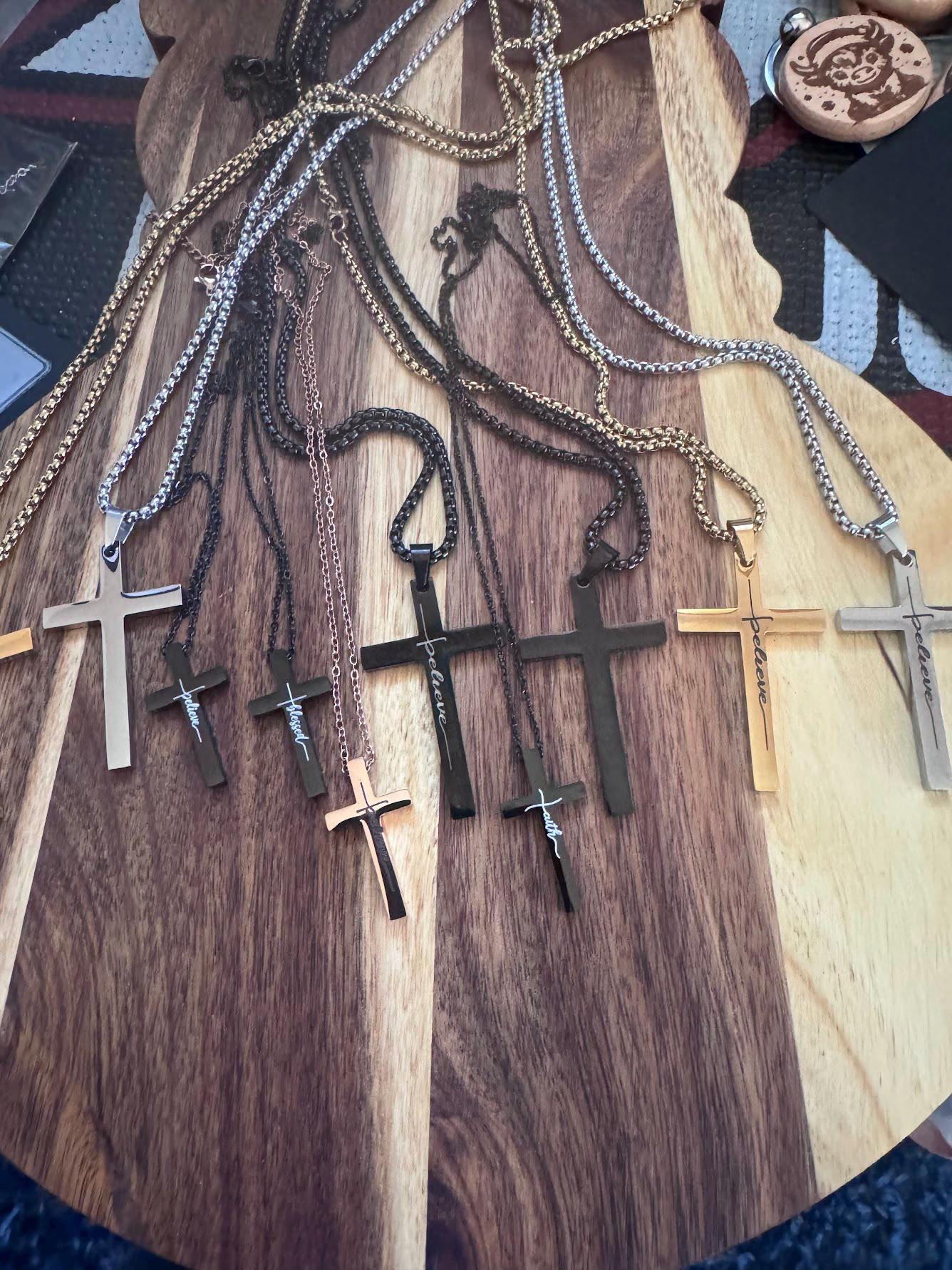 Personalized Laser Engraved Cross Necklace  Custom Christian Jewelry  Men's or Women's Pendant  Gift for Him or Her