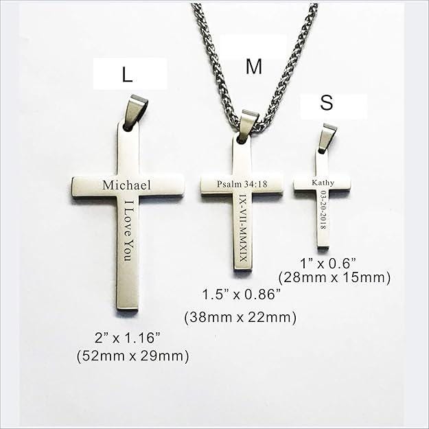 Personalized Laser Engraved Cross Necklace  Custom Christian Jewelry  Men's or Women's Pendant  Gift for Him or Her