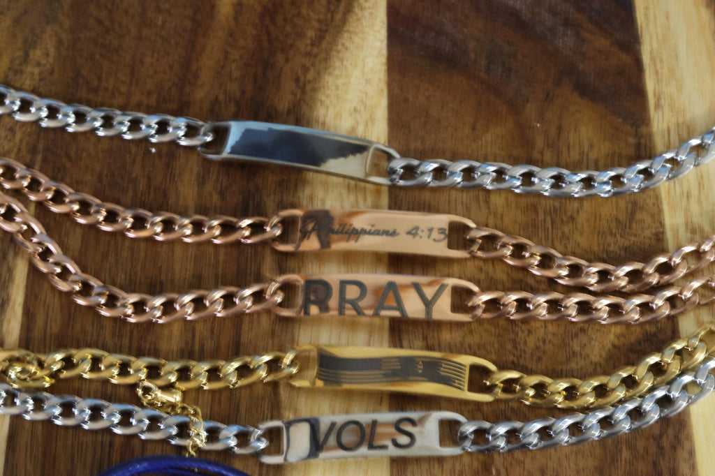 Personalized Laser Engraved Link Bracelet  Custom Stainless Steel Jewelry  Men's or Women's Bracelet  Gift for Him or Her