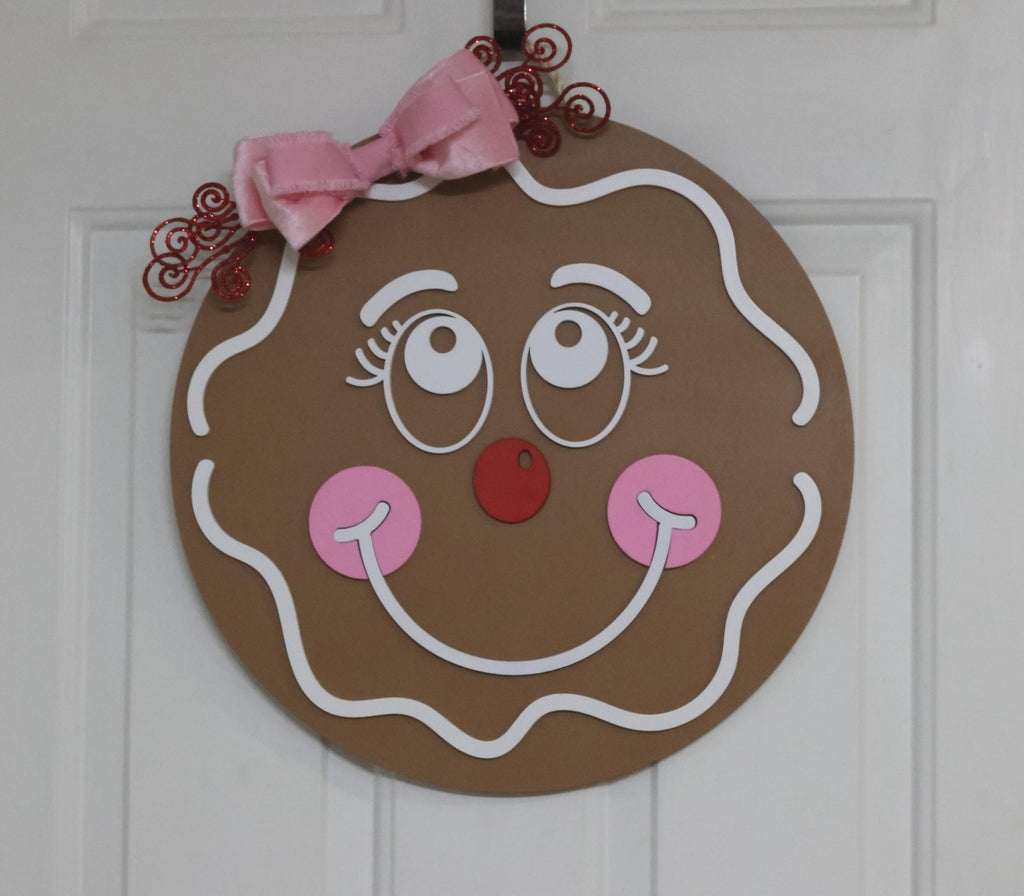 Gingerbread Girl Door Hanger  Christmas Front Door Décor  Holiday Wall Sign