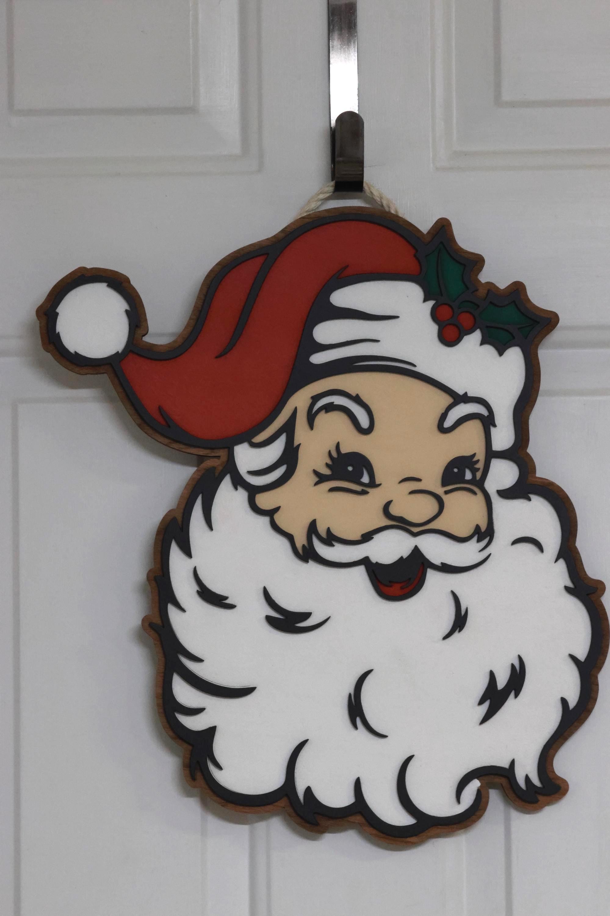 Vintage Santa Door Hanger, Retro Christmas Wall Decor, Layered Wood Santa Sign, Farmhouse Holiday Door Decor, Rustic Christmas Decoration