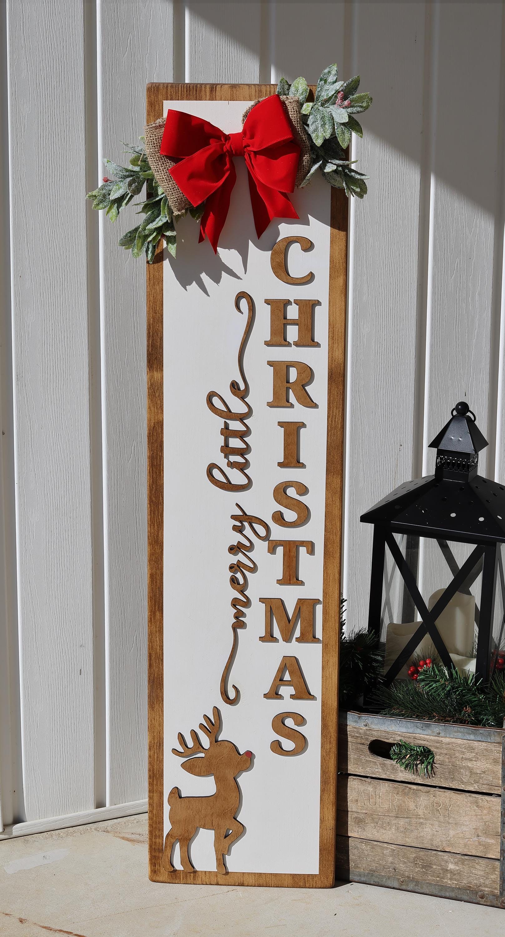 Merry Little Christmas Porch Leaner  Rustic Reindeer Christmas Sign  Farmhouse Holiday Front Porch Decor