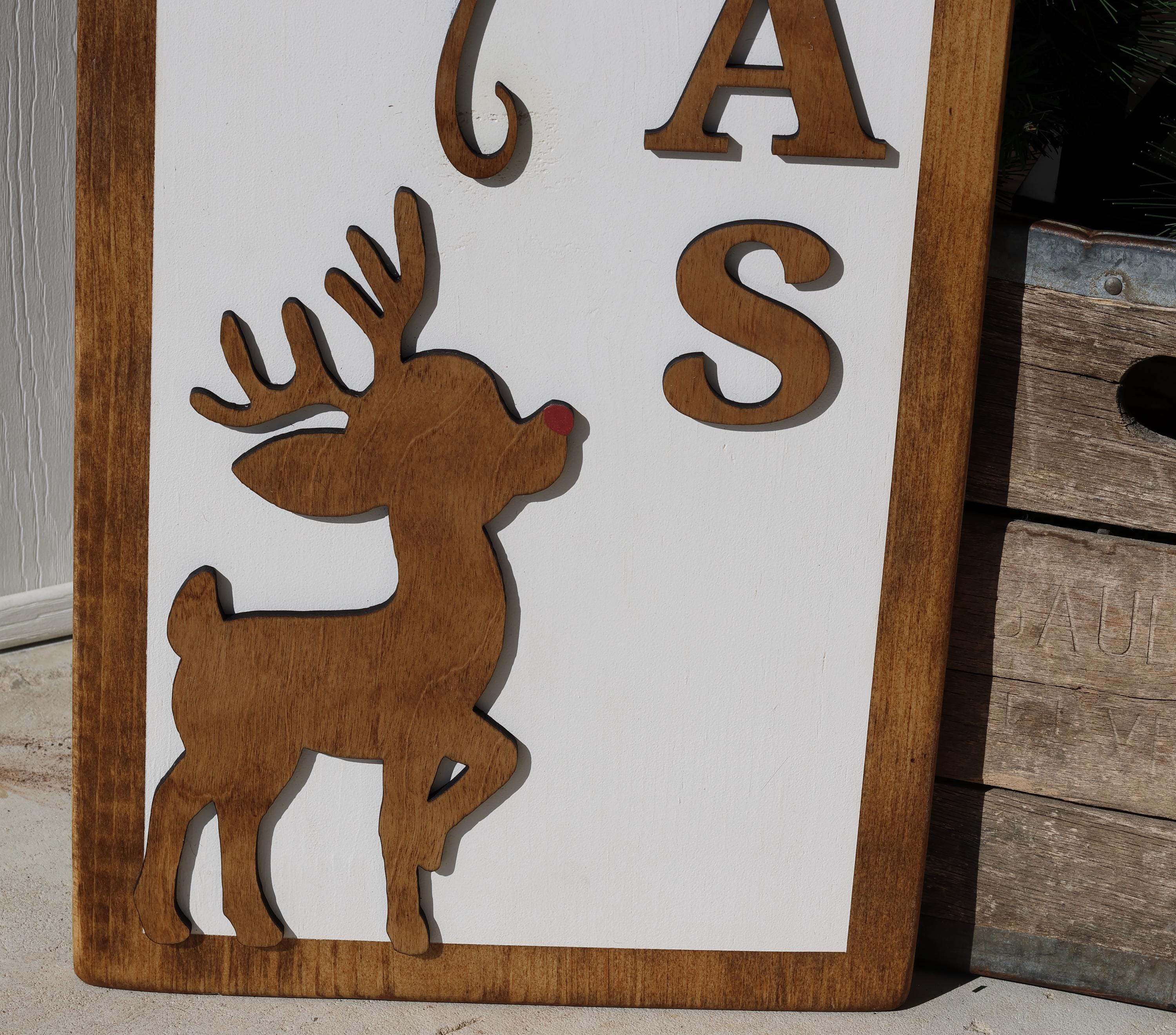 Merry Little Christmas Porch Leaner  Rustic Reindeer Christmas Sign  Farmhouse Holiday Front Porch Decor