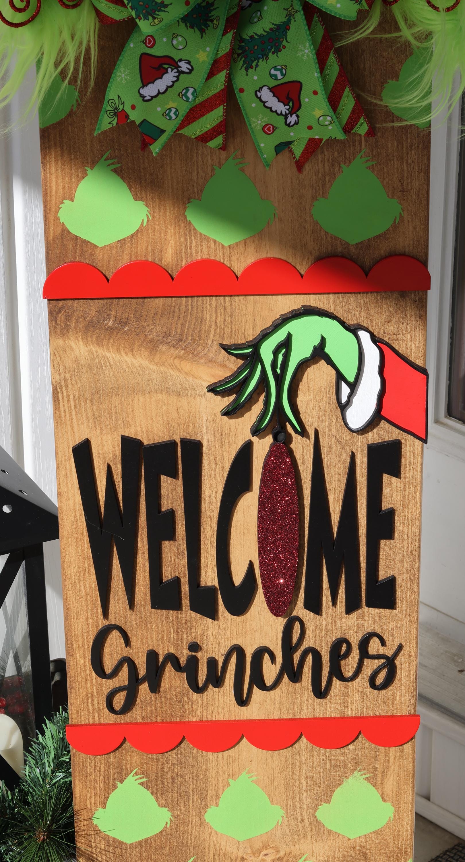 Welcome Grinches Christmas Porch Leaner  Funny Whoville Style Holiday Sign