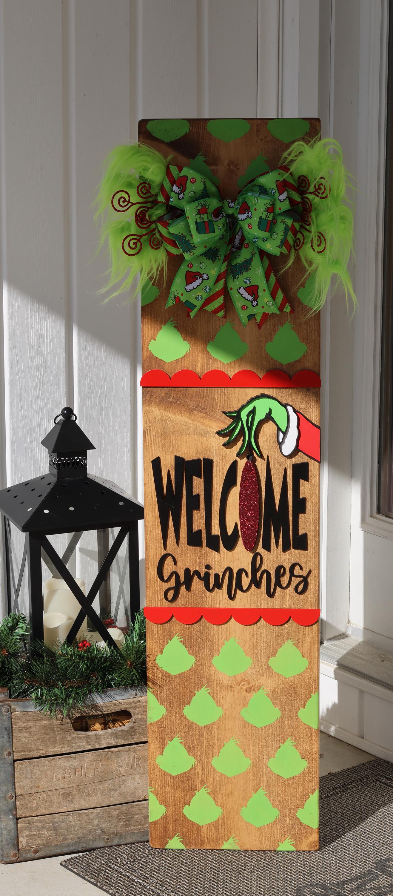Welcome Grinches Christmas Porch Leaner  Funny Whoville Style Holiday Sign