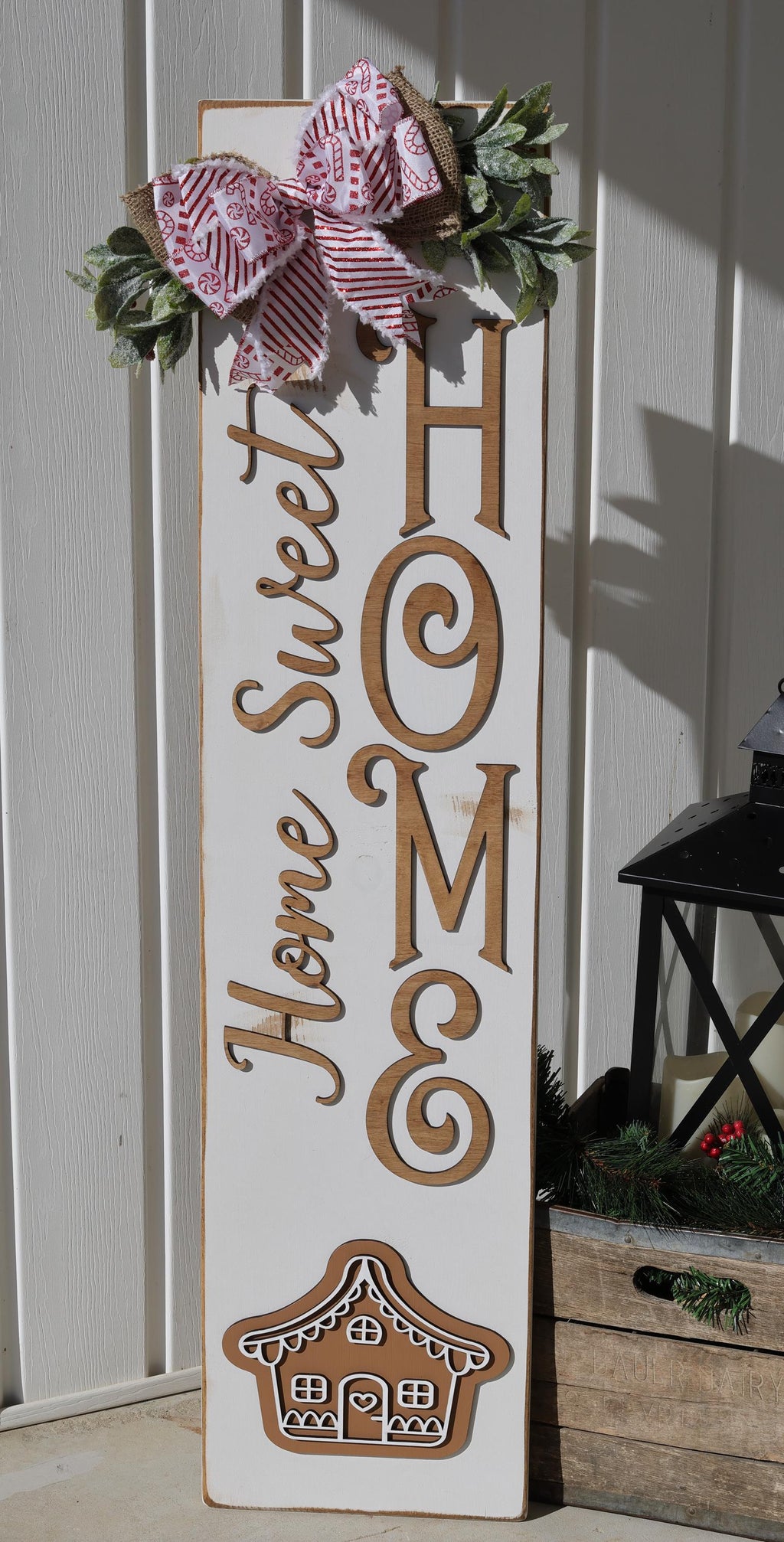 Home Sweet Home Christmas Porch Leaner  Gingerbread House Sign