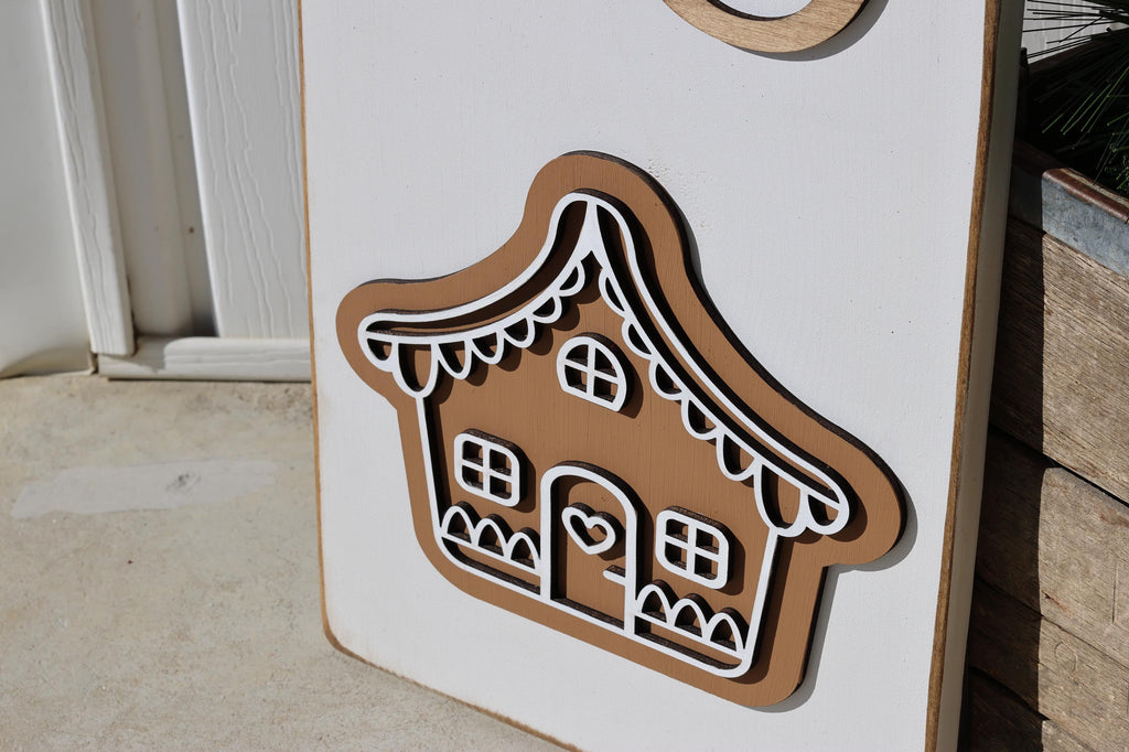 Home Sweet Home Christmas Porch Leaner  Gingerbread House Sign