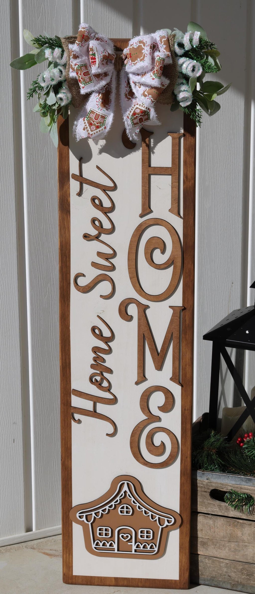 Home Sweet Home Christmas Porch Leaner  Gingerbread House Sign